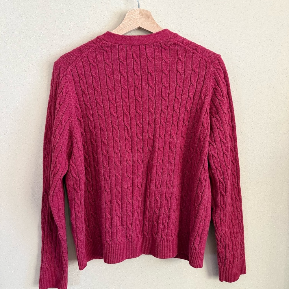Lands’ End Cable Knit Cardigan Sweater Pink Cotton Button Front - Picture 6 of 8